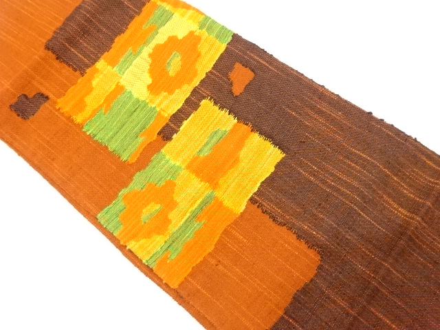 JAPANESE NAGOYA OBI / TSUMUGI / WOVEN ABSTRACT FLOWER